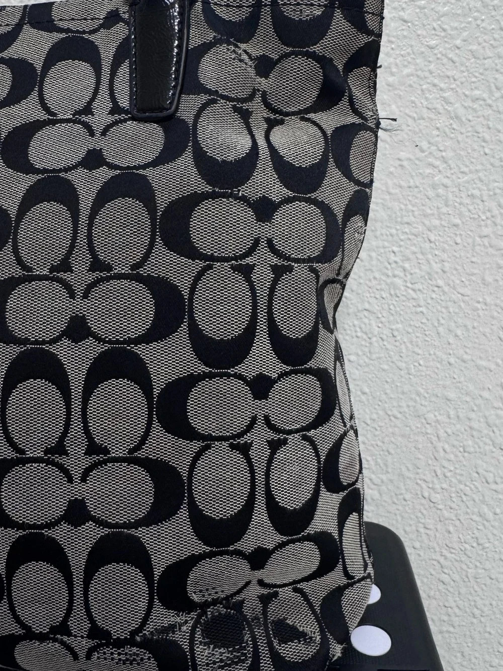 Coach Black and Beige Signature Canvas Shoulder Bag